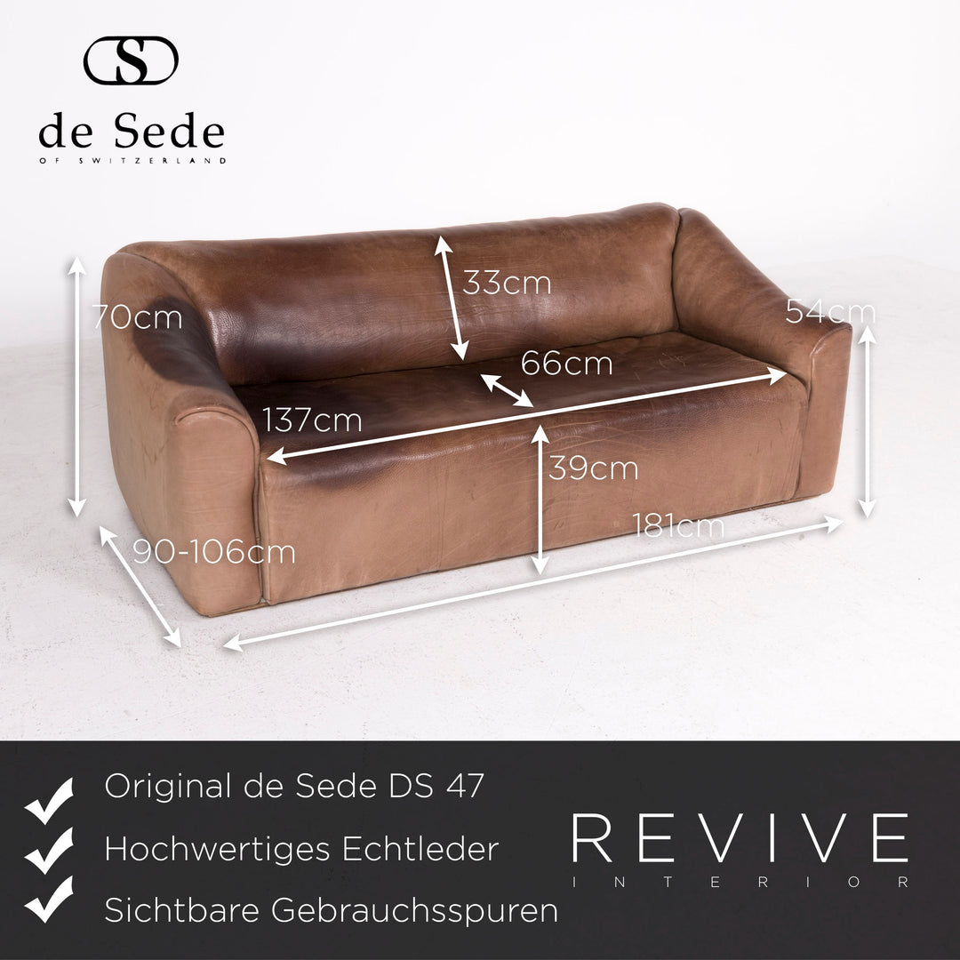 de Sede DS 47 leather sofa 47 real leather three-seater couch aniline #8439