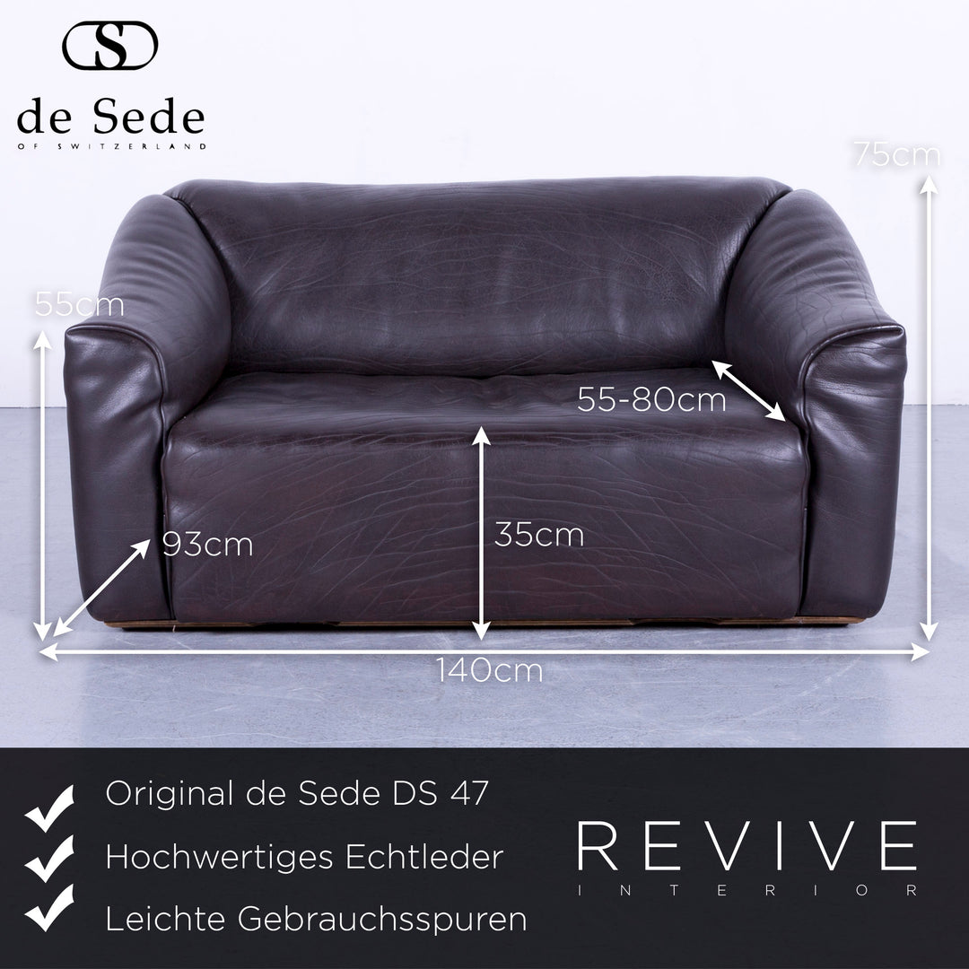 de Sede DS 47 Leder Sofa Garnitur Braun Zweisitzer Couch Sessel Funktion Echtleder #5984