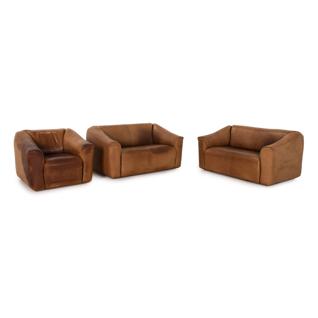 de Sede DS 47 leather sofa set brown 2x two-seater 1x armchair function vintage