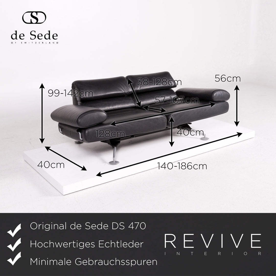 de Sede DS 470 Leder Sofa Schwarz Zweisitzer Funktion Relaxfunktion Couch #12097
