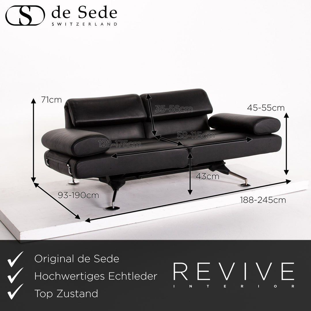de Sede DS 470 Leder Sofa Schwarz Zweisitzer Relaxfunktion Funktion Couch #13363