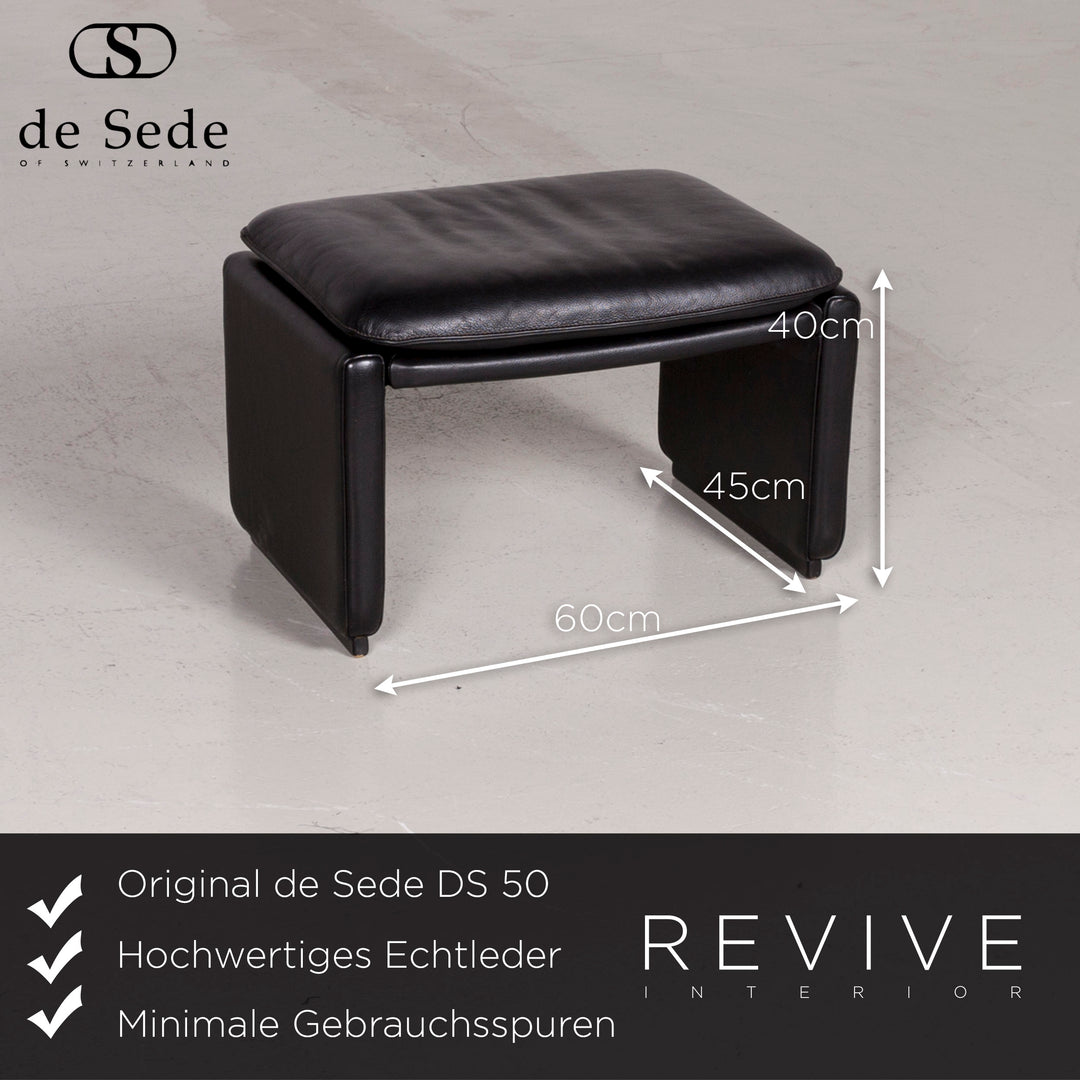 de Sede DS 50 Designer Leder Sessel Hocker Garnitur Schwarz Echtleder Stuhl Relax Funktion #7431