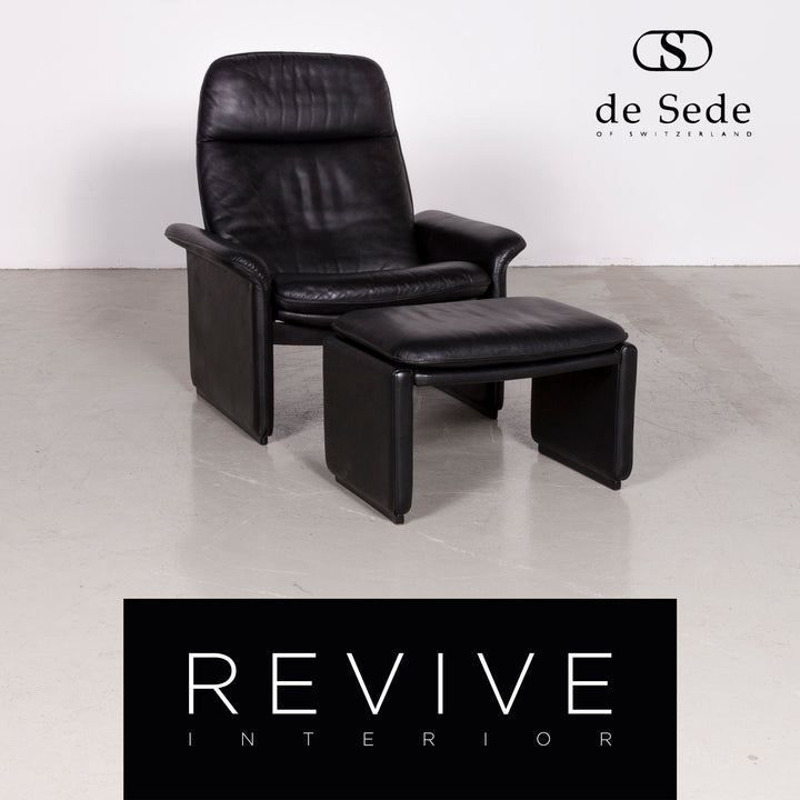 de Sede DS 50 Designer Leder Sessel Hocker Garnitur Schwarz Echtleder Stuhl Relax Funktion #7431