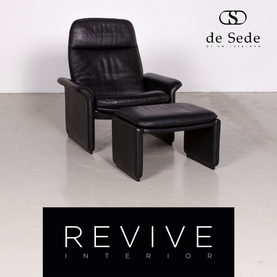 de Sede DS 50 Designer Leder Sessel Hocker Garnitur Schwarz Echtleder Stuhl Relax Funktion #7431