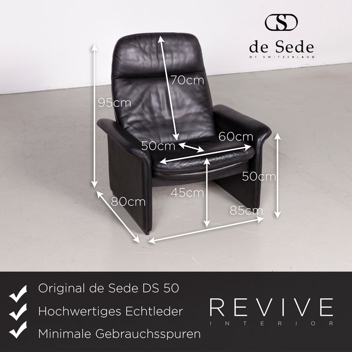 de Sede DS 50 Designer Leder Sessel Hocker Garnitur Schwarz Echtleder Stuhl Relax Funktion #7431