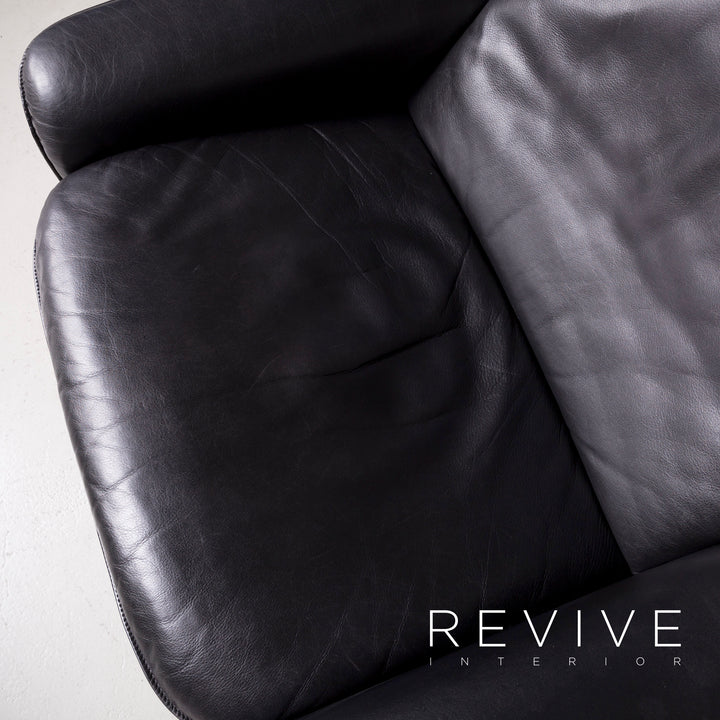 de Sede DS 50 Designer Leder Sessel Hocker Garnitur Schwarz Echtleder Stuhl Relax Funktion #7431