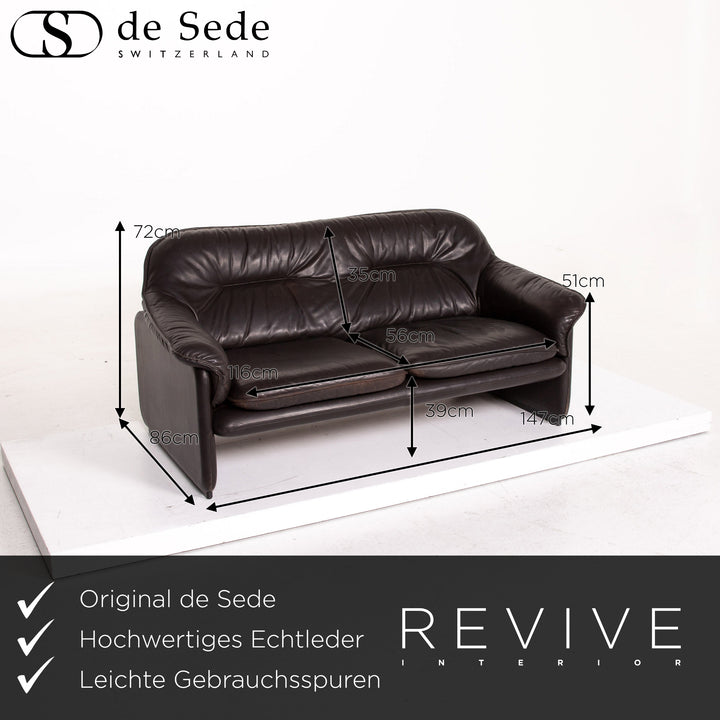 de Sede DS 61 Leder Sofa Braun Dunkelbraun Zweisitzer Couch #14557