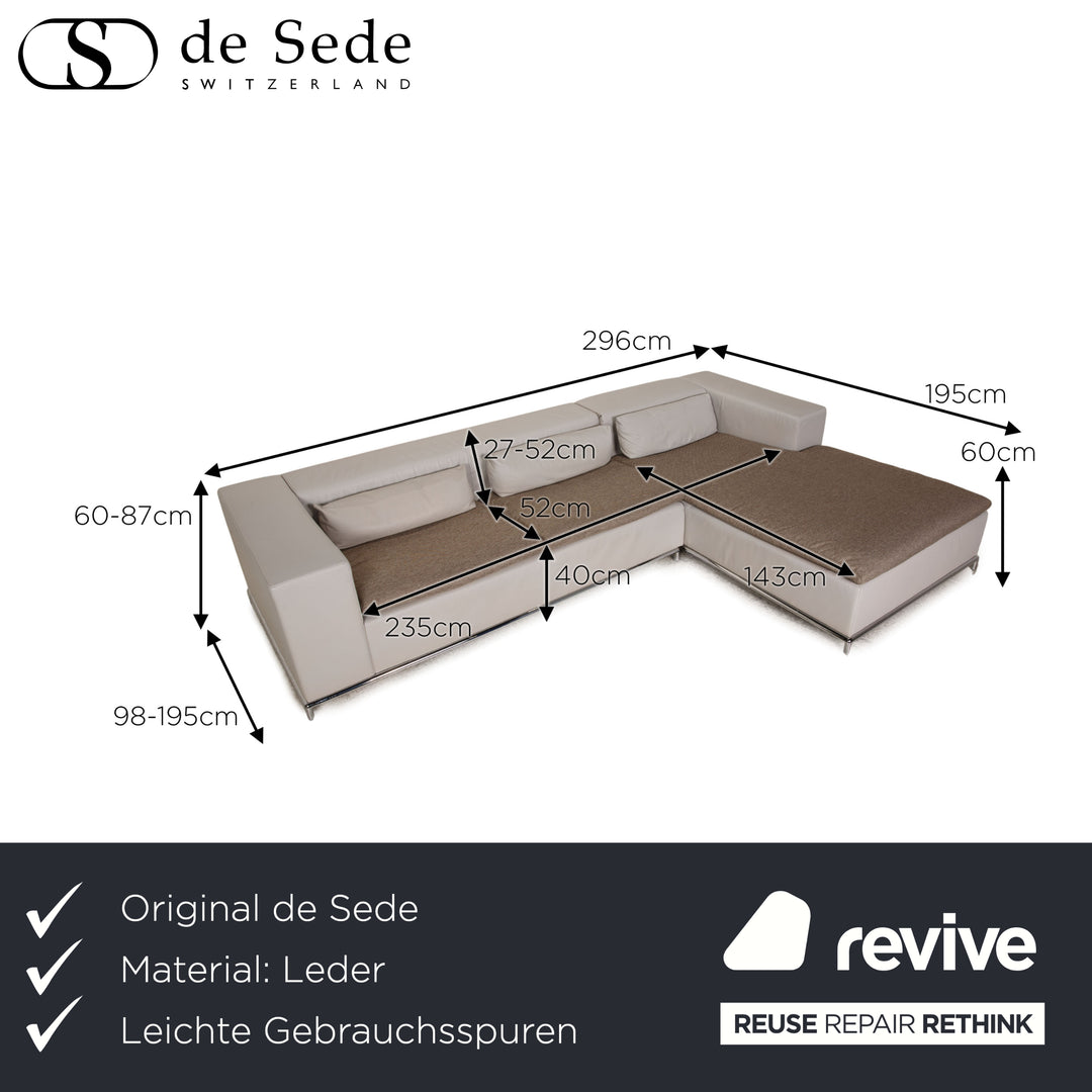 de Sede DS 7 Leder Ecksofa Grau Sofa Stoff Funktion Recamiere rechts