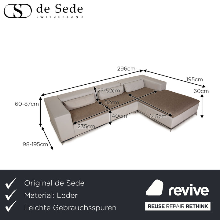 de Sede DS 7 Leder Ecksofa Grau Sofa Stoff Funktion Recamiere rechts