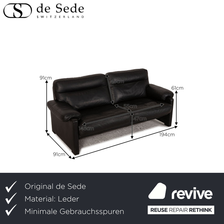 de Sede DS 70 Leder Dreisitzer Schwarz Sofa Couch