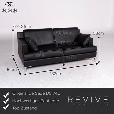 de Sede DS 740 Designer Leder Sofa Schwarz Zweisitzer Couch #9509