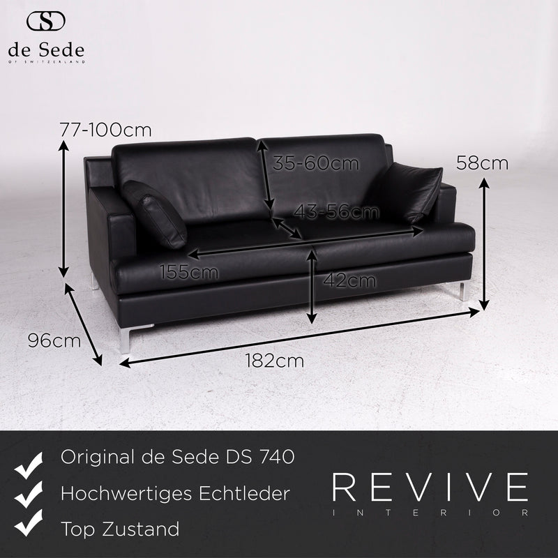 de Sede DS 740 Designer Leder Sofa Schwarz Zweisitzer Couch 