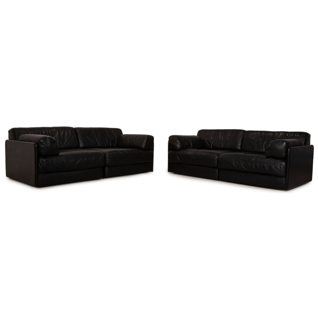 de Sede DS 76 Leder Sofa Garnitur Schwarz Zweisitzer Schlaffunktion Couch