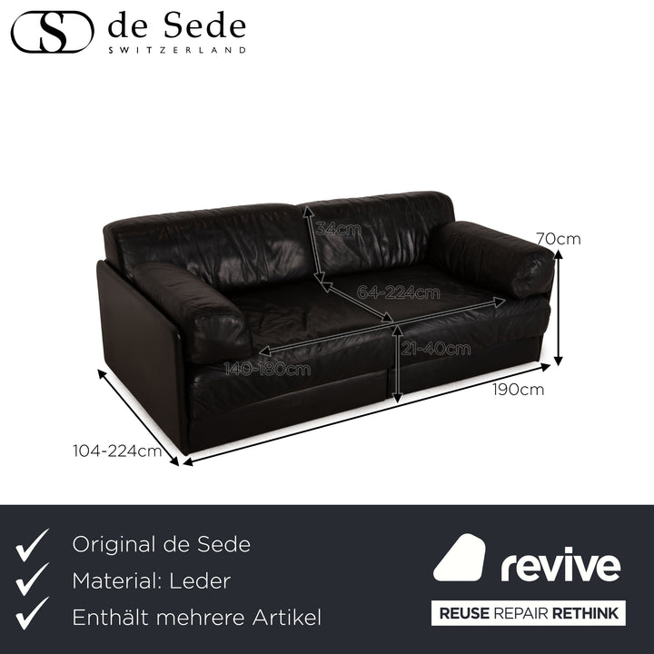 de Sede DS 76 Leder Sofa Garnitur Schwarz Zweisitzer Schlaffunktion Couch