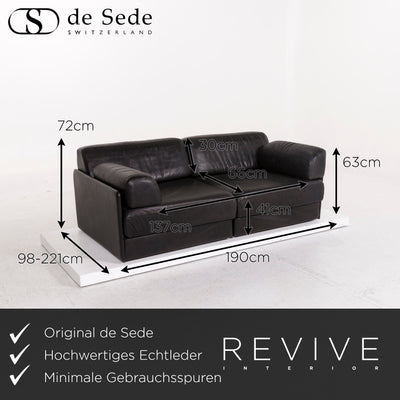 de Sede DS 76 Leder Sofa Schwarz Zweisitzer Funktion Variabel Schlaffunktion Schlafsofa Couch #12489