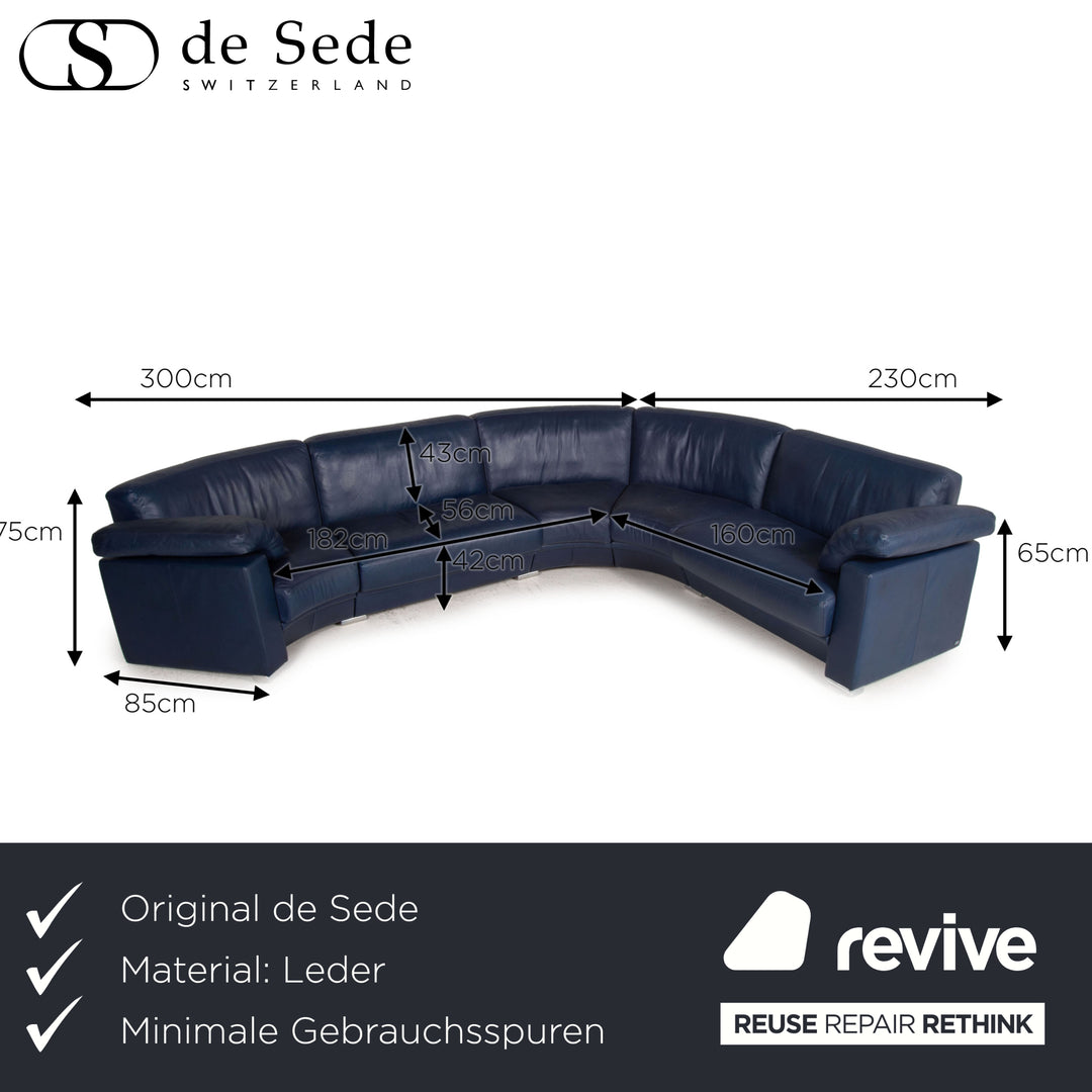 de Sede Leder Sofa Blau Ecksofa Rundecke Couch