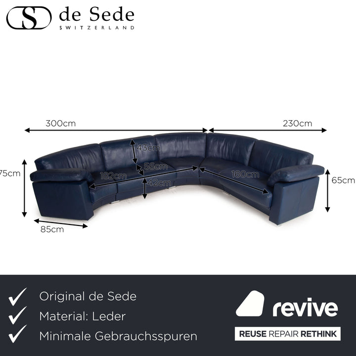 de Sede Leder Sofa Blau Ecksofa Rundecke Couch
