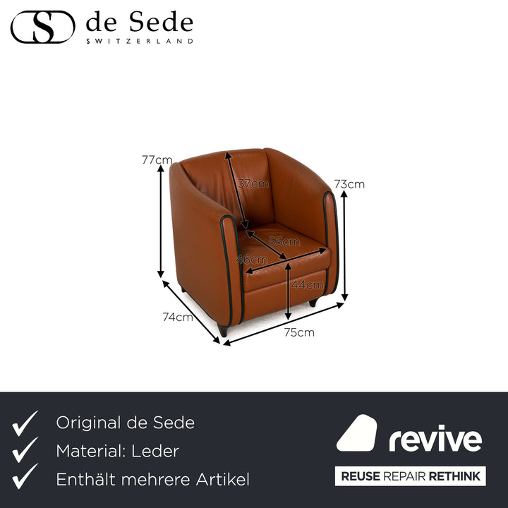 de Sede leather sofa brown two-seater 2xarmchair