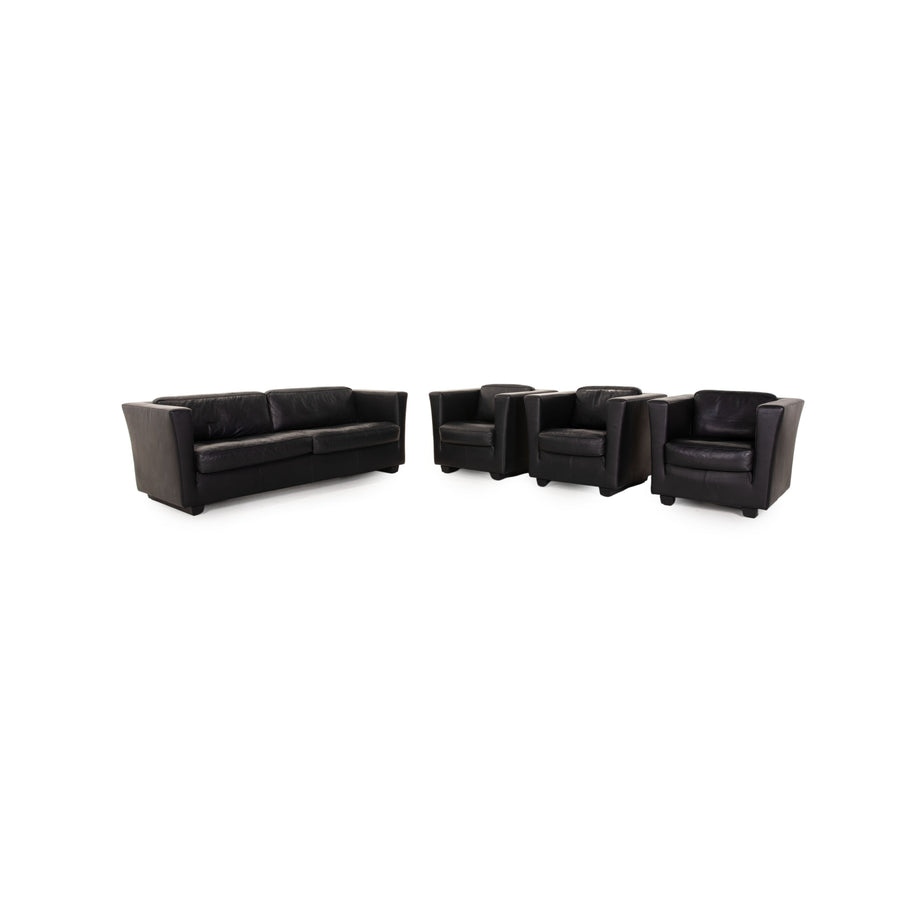 de Sede Lotus leather sofa set black 1x two-seater 1x armchair couch