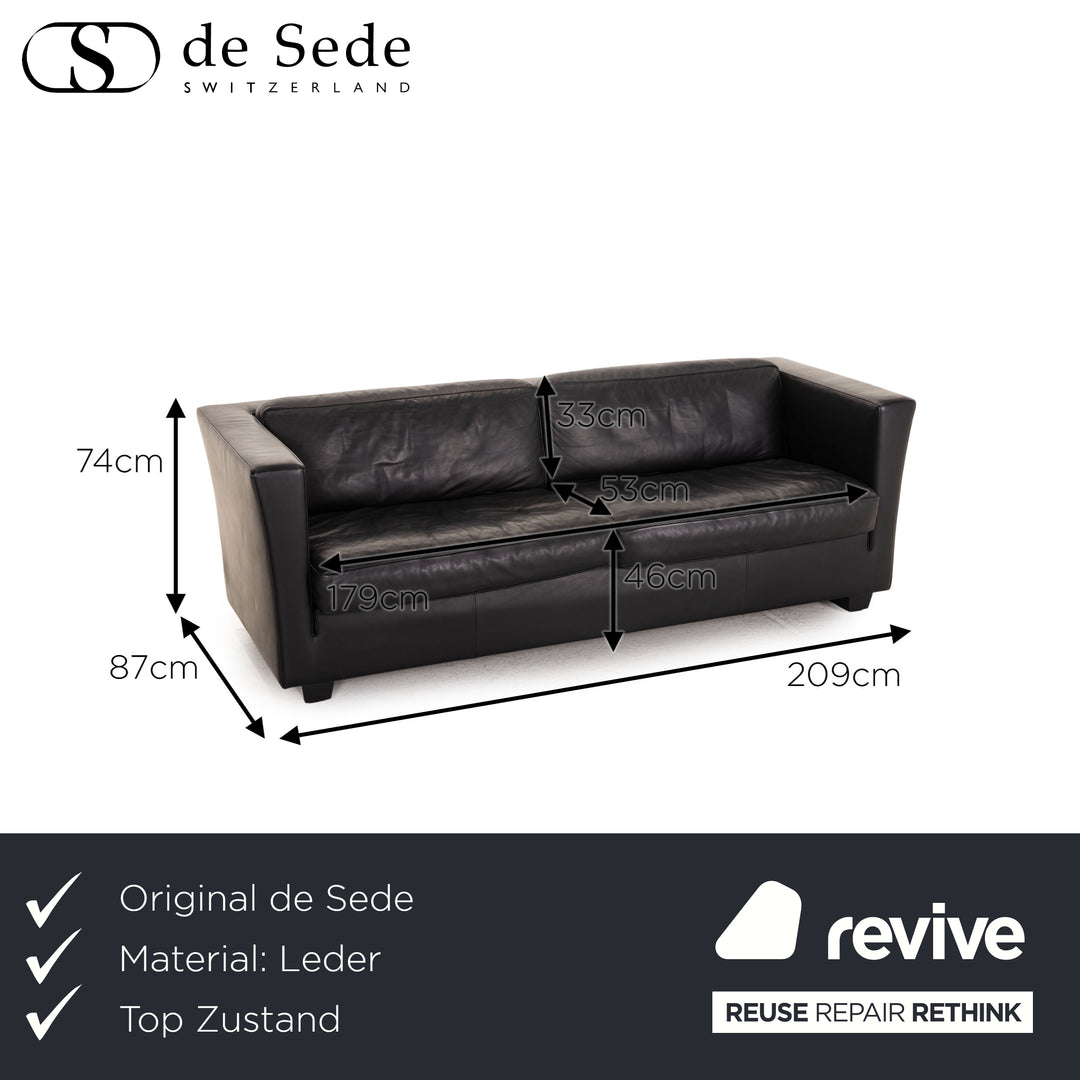 de Sede Lotus Leather Sofa Black Two Seater Couch