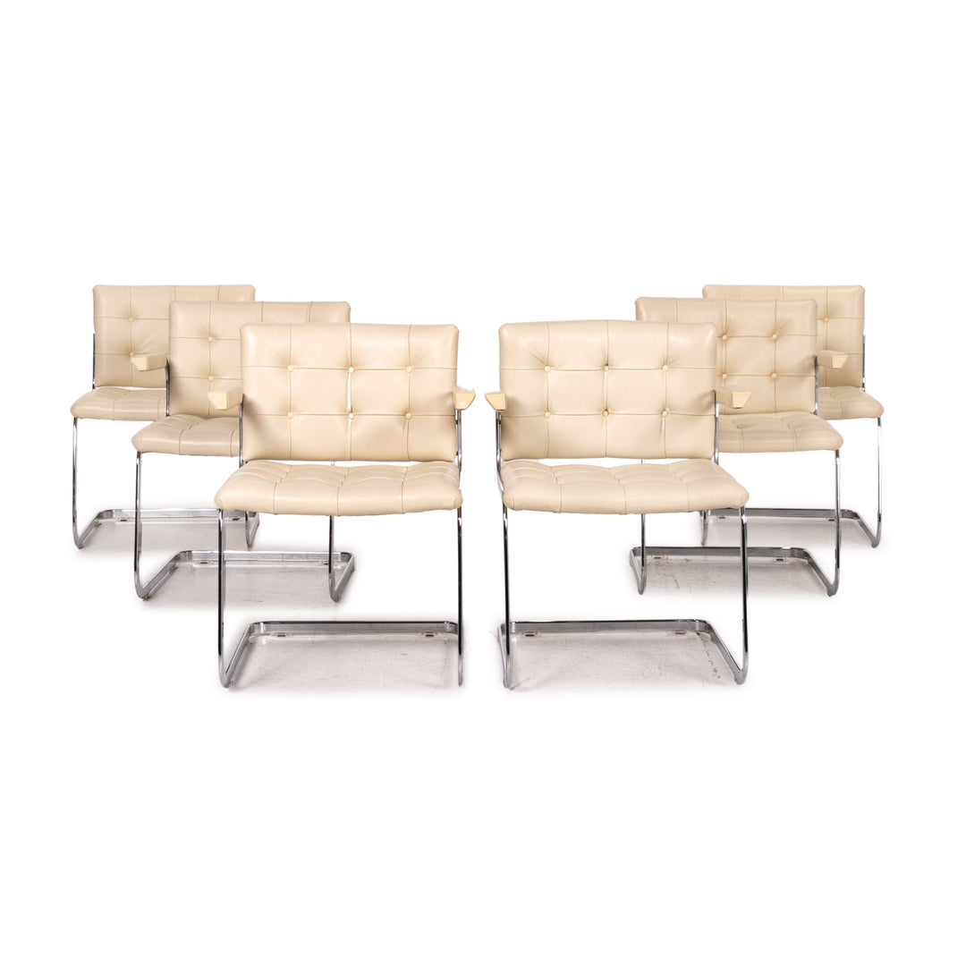de Sede RH 305 Leder Esszimmerstuhl Garnitur Beige 6x Freischwinger Stuhl #15304