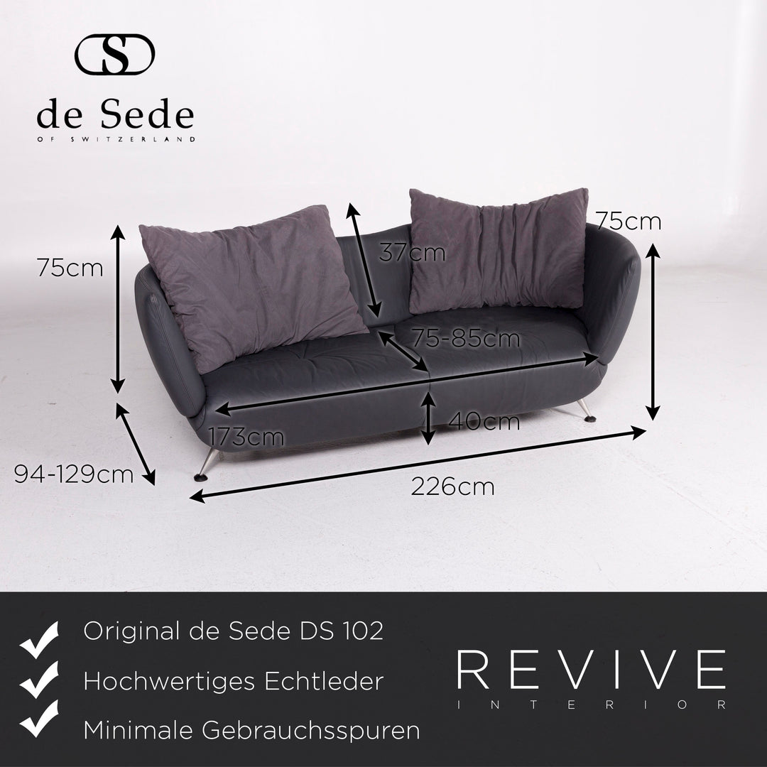 de Sede DS 102 Leather Sofa Gray Two-Seater Couch #11004