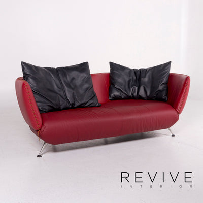 de Sede DS 102 Leder Sofa Rot Weinrot Dreisitzer Couch #11670
