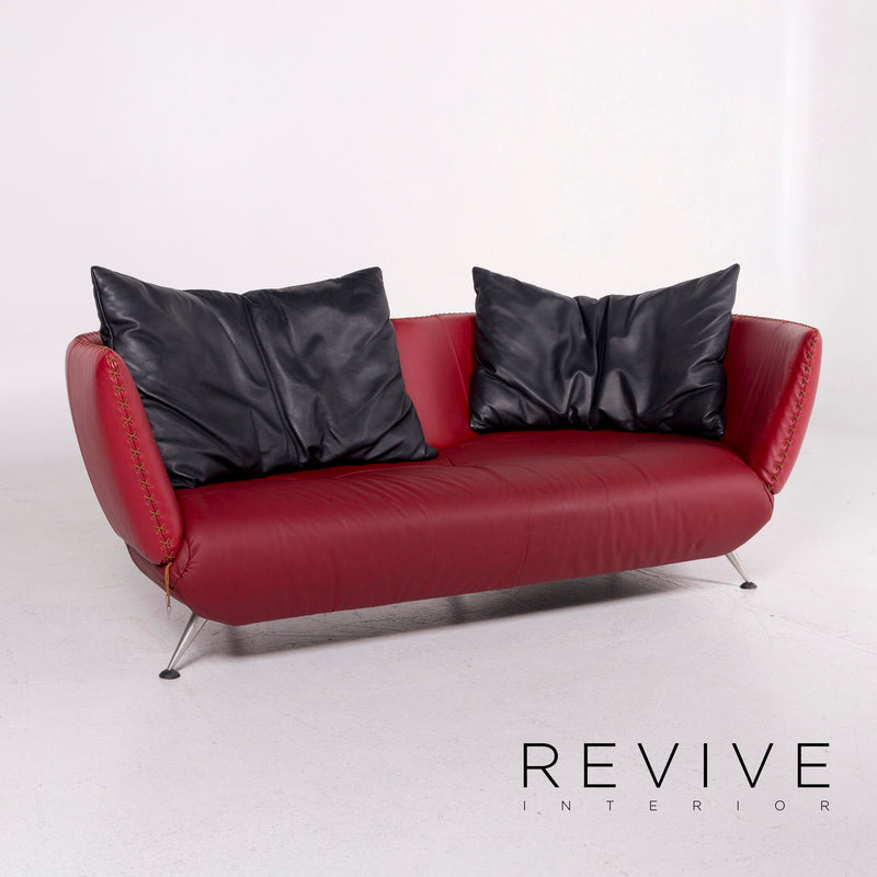 de Sede DS 102 Leder Sofa Rot Weinrot Dreisitzer Couch 