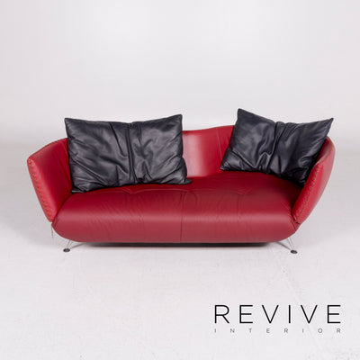 de Sede DS 102 Leder Sofa Rot Weinrot Dreisitzer Couch #11670