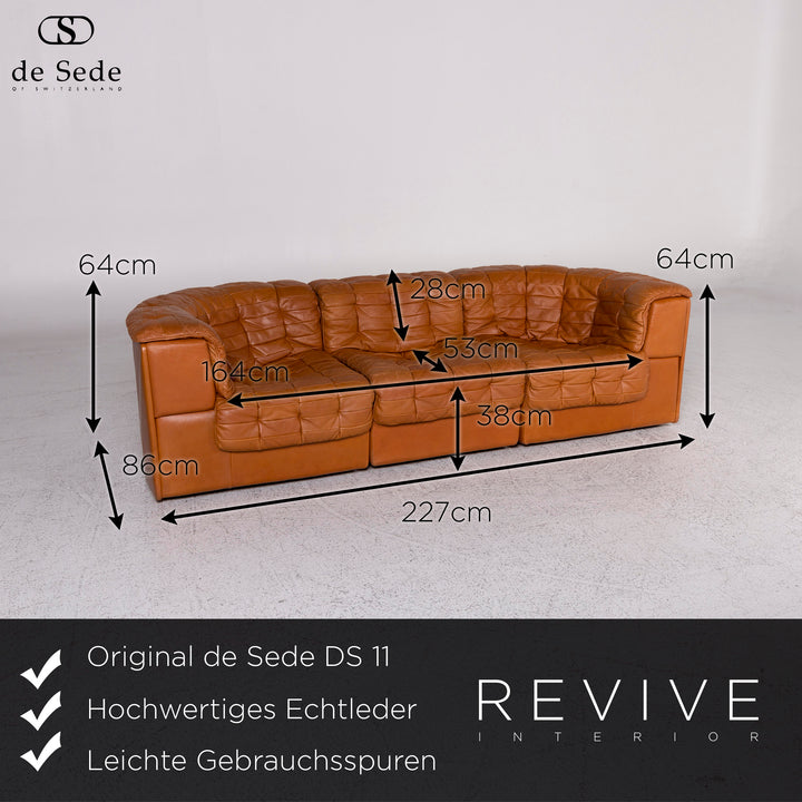 de Sede DS 11 leather sofa cognac brown three-seater couch #9752