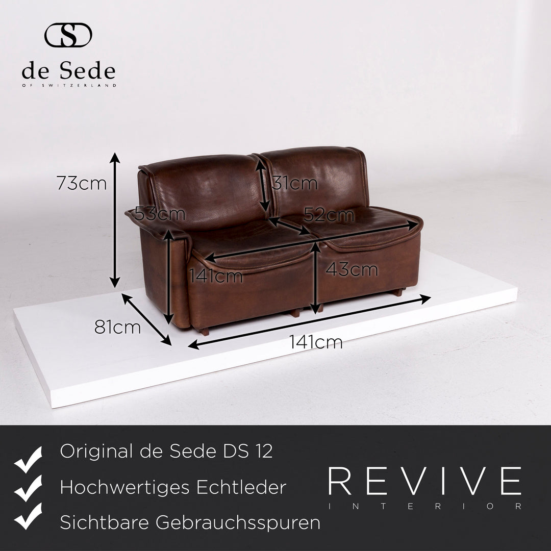 de Sede DS 12 Leder Sofa Braun Zweisitzer Couch #11411