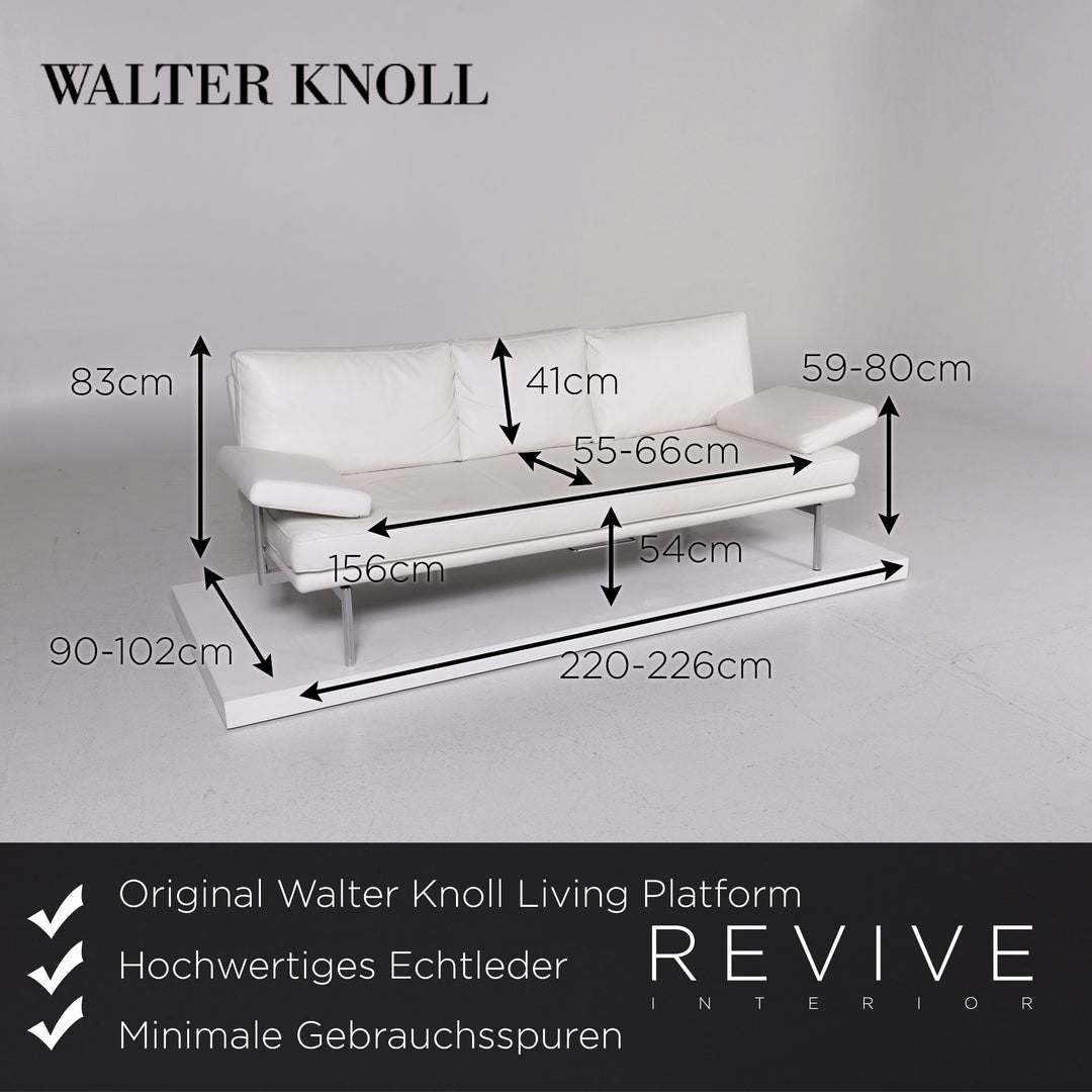 Walter Knoll Living Platform Leather Sofa White Three Seater Function Couch #11379