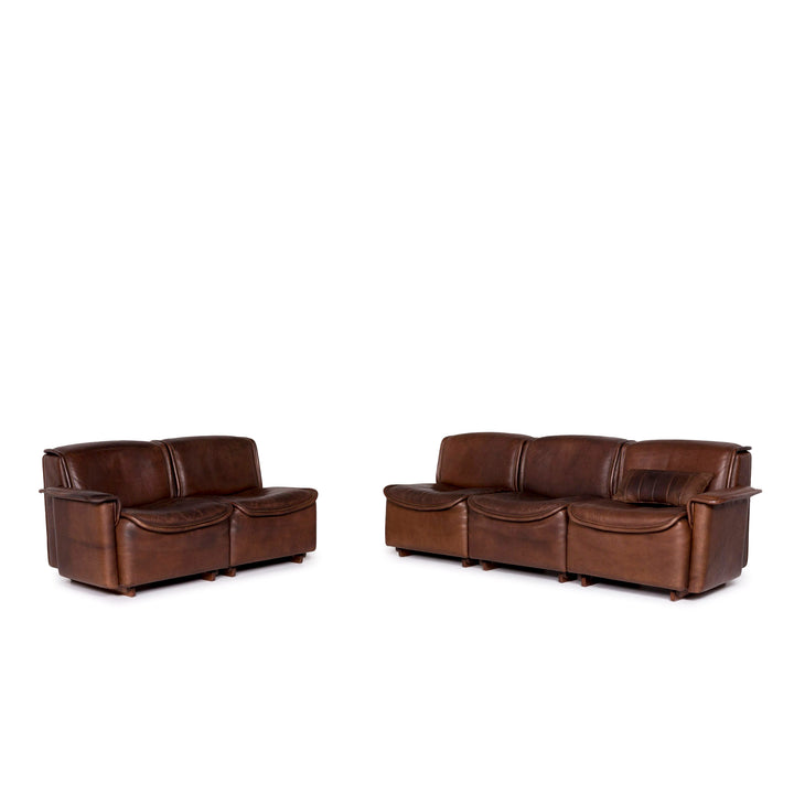 de Sede DS 12 leather sofa set brown 1x three-seater 1x two-seater couch #11521