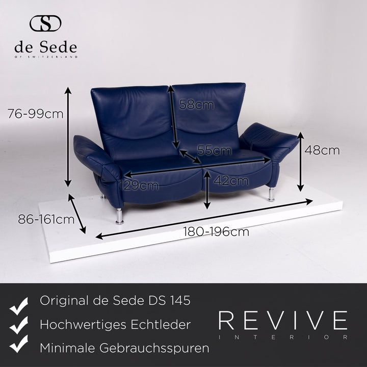 de Sede DS 145 leather sofa blue two-seater relax function couch #10439
