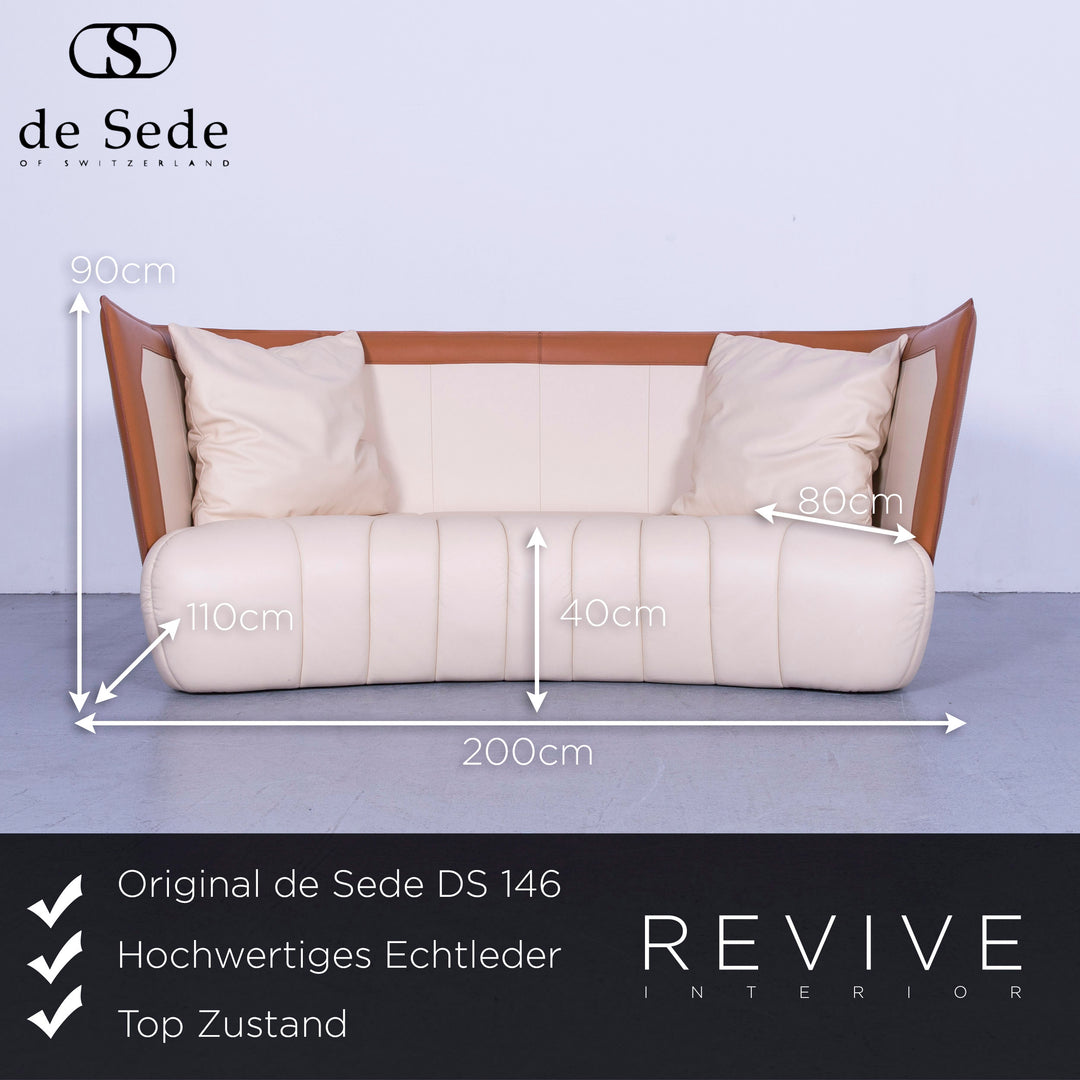 de Sede DS 146 Designer Leder Sofa Creme Beige Braun Dreisitzer Couch Echtleder #5768