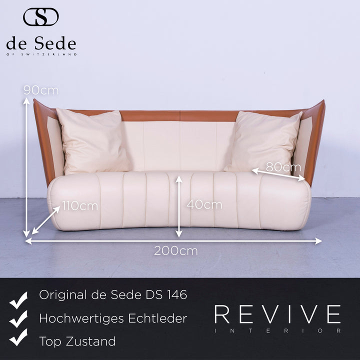 de Sede DS 146 Designer Leder Sofa Creme Beige Braun Dreisitzer Couch Echtleder #5768