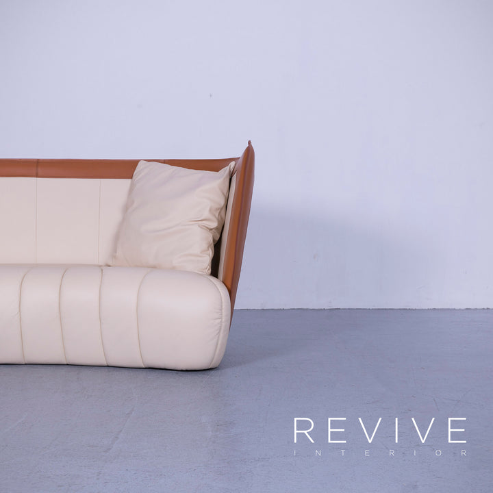 de Sede DS 146 Designer Leder Sofa Creme Beige Braun Dreisitzer Couch Echtleder #5768