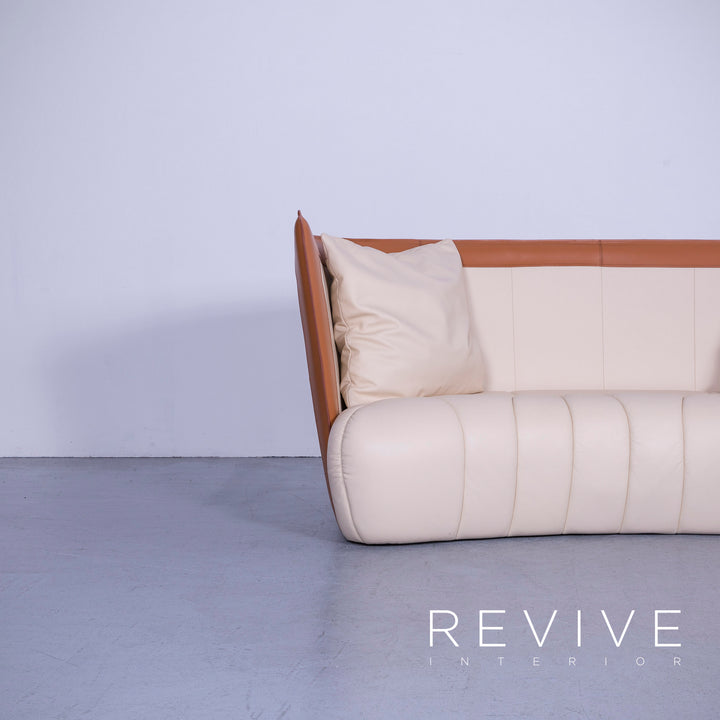 de Sede DS 146 Designer Leder Sofa Creme Beige Braun Dreisitzer Couch Echtleder #5768