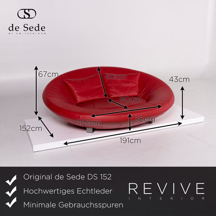 de Sede DS 152 Leder Sofa Rot Zweisitzer Jane Worthington Couch #11520