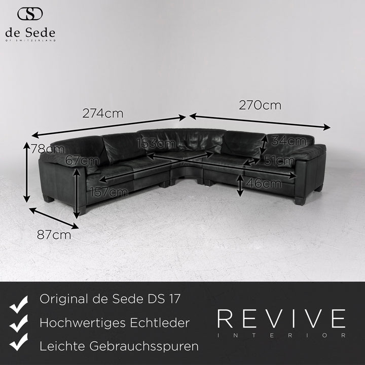 de Sede DS 17 Leder Ecksofa Dunkelgrün Sofa Couch #9684