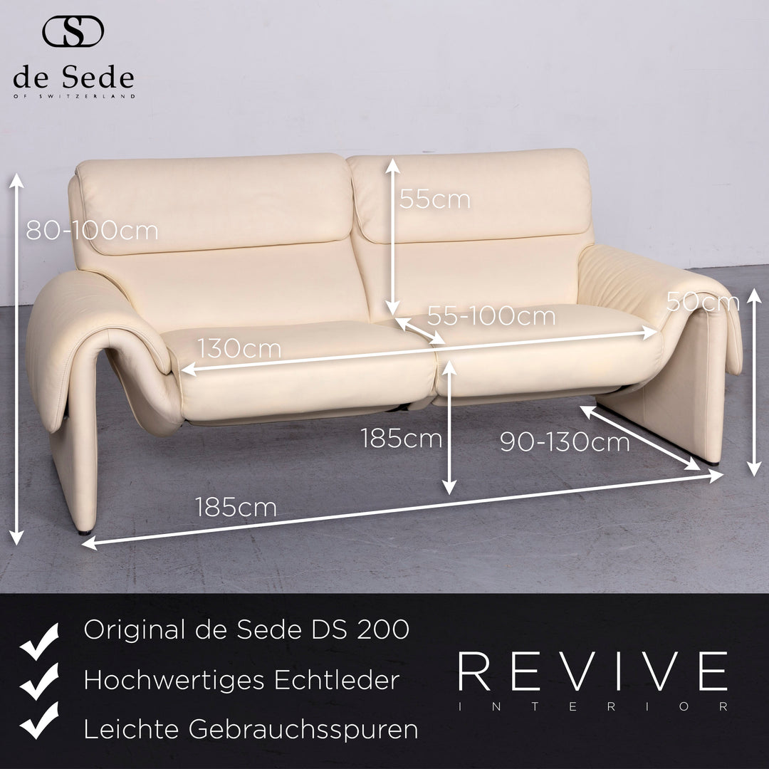 de Sede DS 2000 Designer Leder Sofa Creme Zweisitzer Echtleder Couch #6873