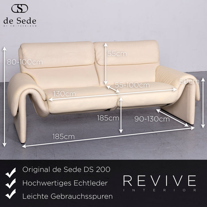 de Sede DS 2000 Designer Leder Sofa Creme Zweisitzer Echtleder Couch #6873