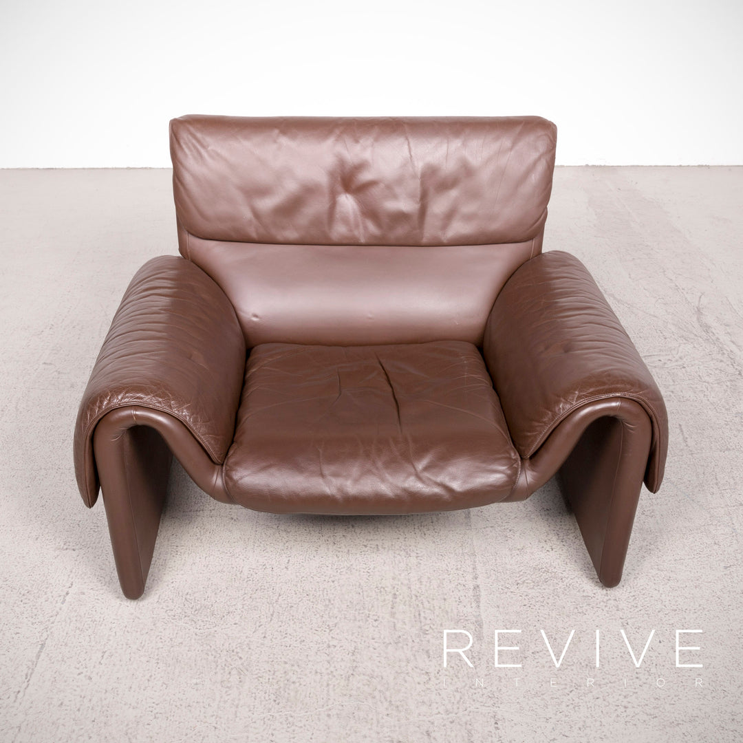 de Sede DS 2011 Designer Leder Sessel Braun Hocker Echtleder #8249