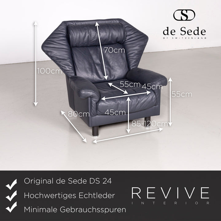 de Sede DS 24 Designer Leder Sessel Blau Echtleder Stuhl #7243