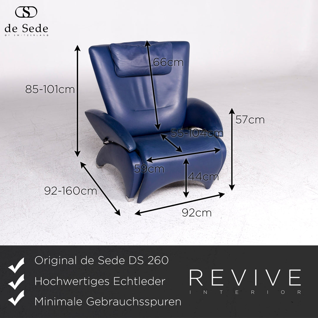 de Sede DS 260 Designer Leder Sessel Blau Relax Funktion #9493