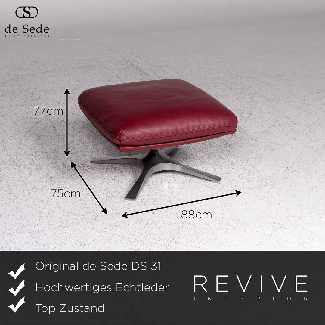 de Sede DS 31 Designer Leder Sofa Garnitur Rot 1x Dreisitzer 2x Sessel 1x Hocker #9594