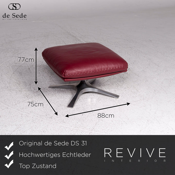 de Sede DS 31 Designer Leder Sofa Garnitur Rot 1x Dreisitzer 2x Sessel 1x Hocker #9594