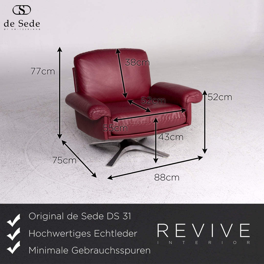de Sede DS 31 Designer Leder Sessel Rot #9498
