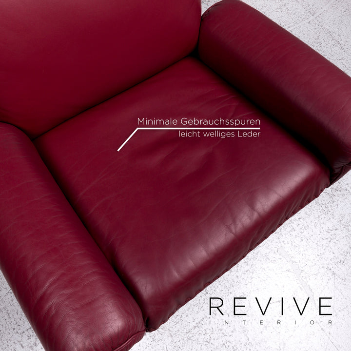 de Sede DS 31 Designer Leder Sofa Garnitur Rot 1x Dreisitzer 2x Sessel 1x Hocker #9594