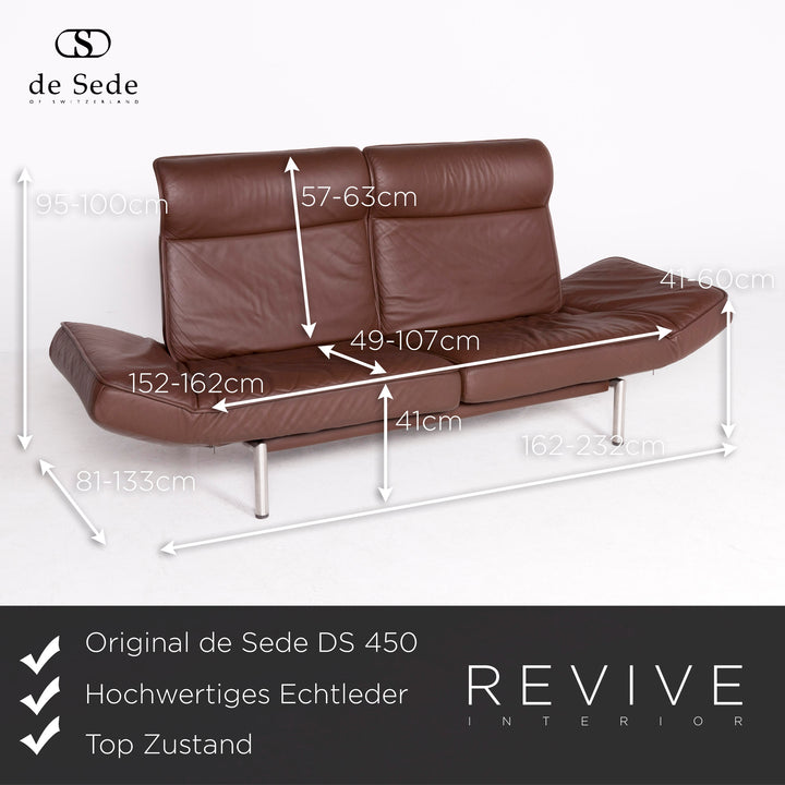 de Sede DS 450 Designer Leder Sofa Braun Echtleder Dreisitzer Couch Funktion #8368